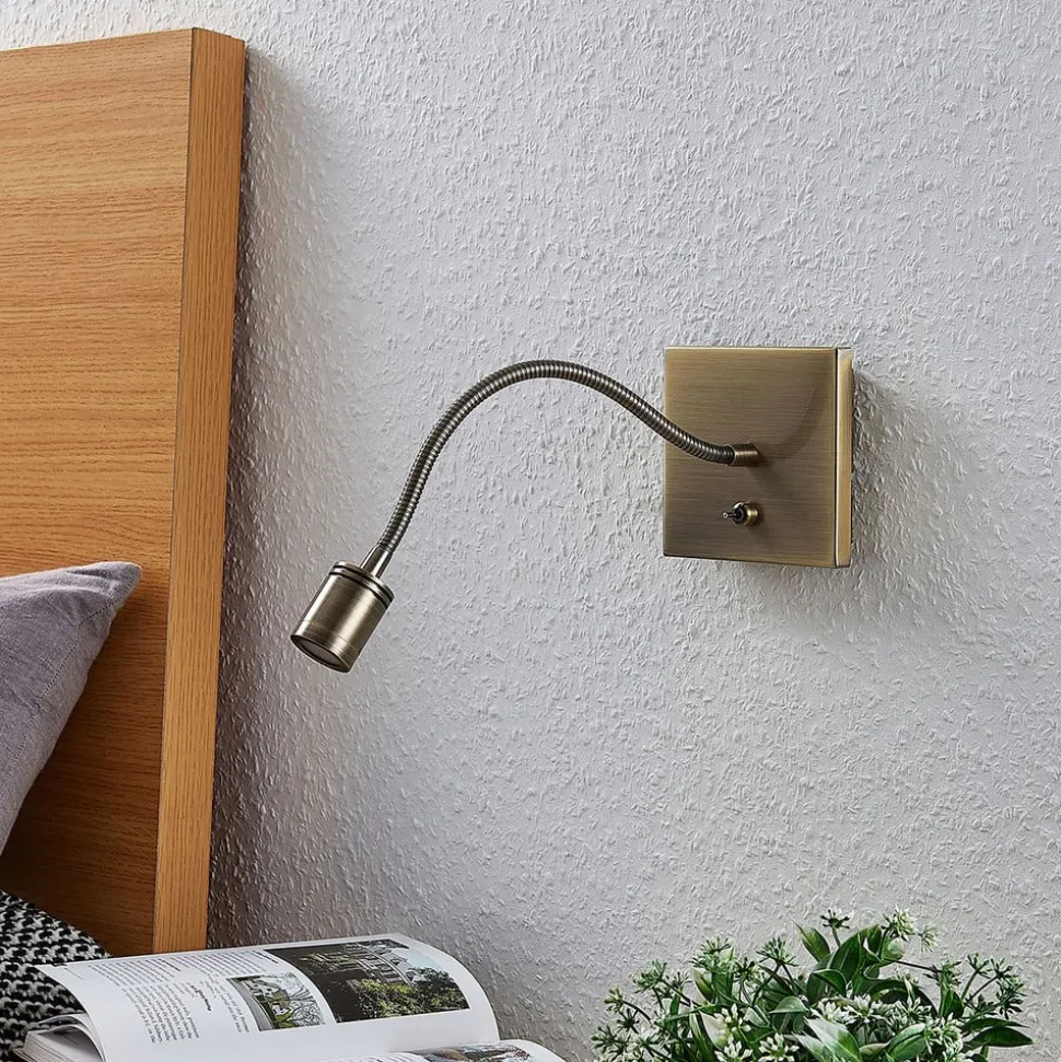 Lindby LED wandlamp Mayar, messing, metaal, leeslamp, 11cm