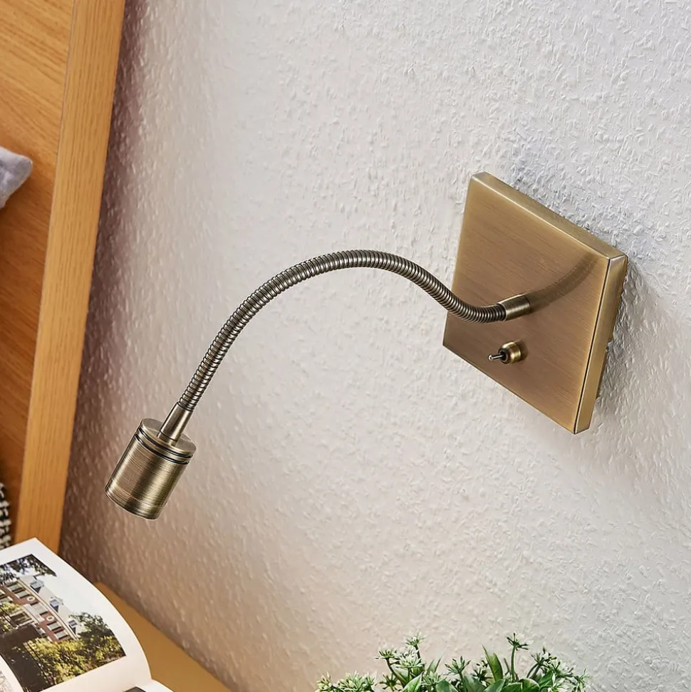 Lindby LED wandlamp Mayar, messing, metaal, leeslamp, 11cm