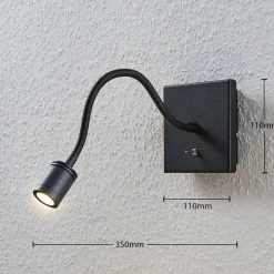 Lindby LED wandlamp Mayar, zwart, metaal, leeslamp, 11cm