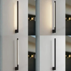 Lindby LED wandlamp Neano, 80cm, zwart, metaal, IP54