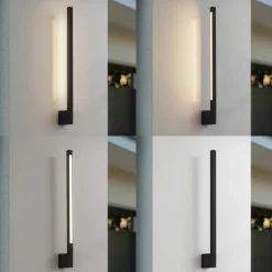 Lindby LED wandlamp Neano, 60cm, zwart, metaal, IP54