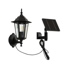 Lindby LED wandlamp op zonne-energie Sayata, zwart, aluminium, lantaarn