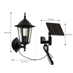 Lindby LED wandlamp op zonne-energie Sayata, zwart, aluminium, lantaarn