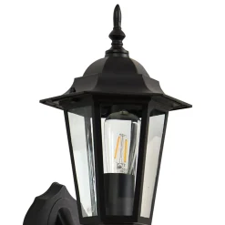 Lindby LED wandlamp op zonne-energie Sayata, zwart, aluminium, lantaarn