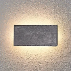 Lindby LED wandlamp Peetu, 22 cm lang, leisteen, dimbaar