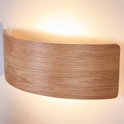 Lindby LED wandlamp Rafailia, breedte 33cm, hout, 3.000K