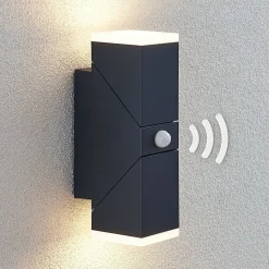 Lindby LED wandlamp Sally, 22 cm, antraciet, IP54, sensor