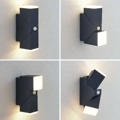 Lindby LED wandlamp Sally, 22 cm, antraciet, IP54, sensor