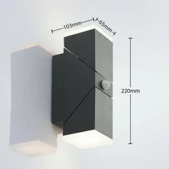 Lindby LED wandlamp Sally, 22 cm, antraciet, IP54, sensor
