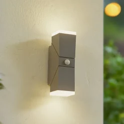 Lindby LED wandlamp Sally, 22 cm, grijs, IP54, sensor