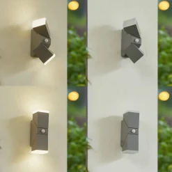 Lindby LED wandlamp Sally, 22 cm, grijs, IP54, sensor