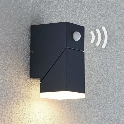 Lindby LED wandlamp Sally, 15 cm, antraciet, IP54, sensor