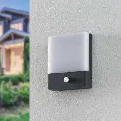 Lindby LED wandlamp Vanira, antraciet, aluminium, sensor, IP54