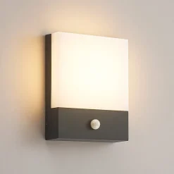 Lindby LED wandlamp Vanira, antraciet, aluminium, sensor, IP54