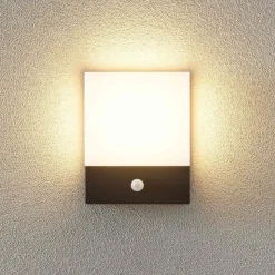 Lindby LED wandlamp Vanira, antraciet, aluminium, sensor, IP54