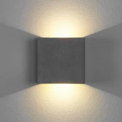 Lindby LED wandlamp Yva, grijs, beton, 13 x 13 cm, omhoog/omlaag