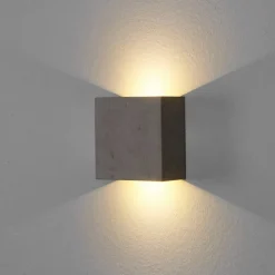 Lindby LED wandlamp Yva, grijs, beton, 13 x 13 cm, omhoog/omlaag