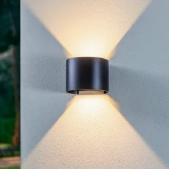 Lindby LED-buitenwandlamp Nivar, rond, zwart, IP54