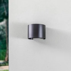 Lindby LED-buitenwandlamp Nivar, rond, zwart, IP54