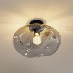 Lindby Lelia plafondlamp, rookgrijs, glas, Ø 35 cm