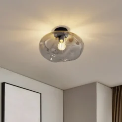 Lindby Lelia plafondlamp, rookgrijs, glas, Ø 35 cm