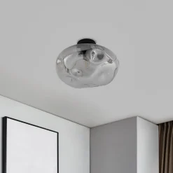 Lindby Lelia plafondlamp, rookgrijs, glas, Ø 35 cm