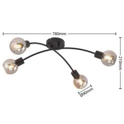 Lindby Lioma plafondlamp, 4-lamps, zwart