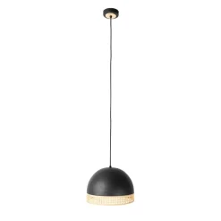 Lindby Lonnaris hanglamp, rotan, zwart, 1-lamps