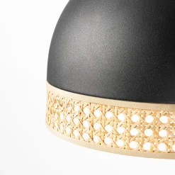 Lindby Lonnaris hanglamp, rotan, zwart, 1-lamps