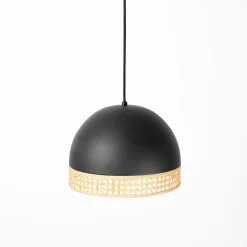 Lindby Lonnaris hanglamp, rotan, zwart, 1-lamps