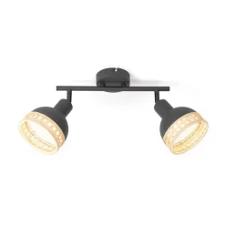 Lindby Lonnaris spot, rotan, zwart, 2-lamps.