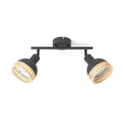 Lindby Lonnaris spot, rotan, zwart, 2-lamps.