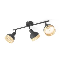 Lindby Lonnaris spot, rotan, 3-lamps, langwerpig