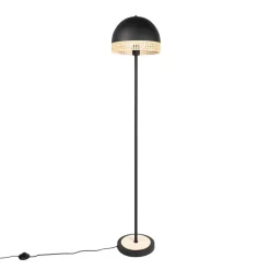 Lindby Lonnaris vloerlamp met rotan, zwart