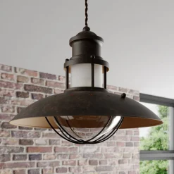 Lindby Louisanne hanglamp, bruin, metaal, Ø 35 cm