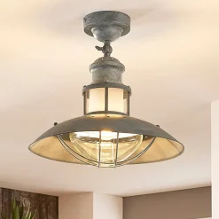 Lindby Louisanne plafondlamp, grijsgroen, metaal, Ø 35cm