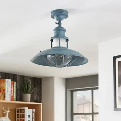 Lindby Louisanne plafondlamp, grijsgroen, metaal, Ø 35cm