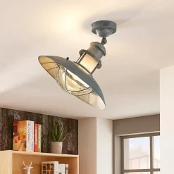 Lindby Louisanne plafondlamp, grijsgroen, metaal, Ø 35cm