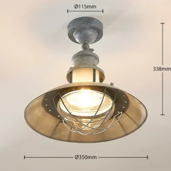 Lindby Louisanne plafondlamp, grijsgroen, metaal, Ø 35cm