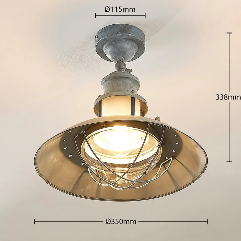 Lindby Louisanne plafondlamp, grijsgroen, metaal, Ø 35cm