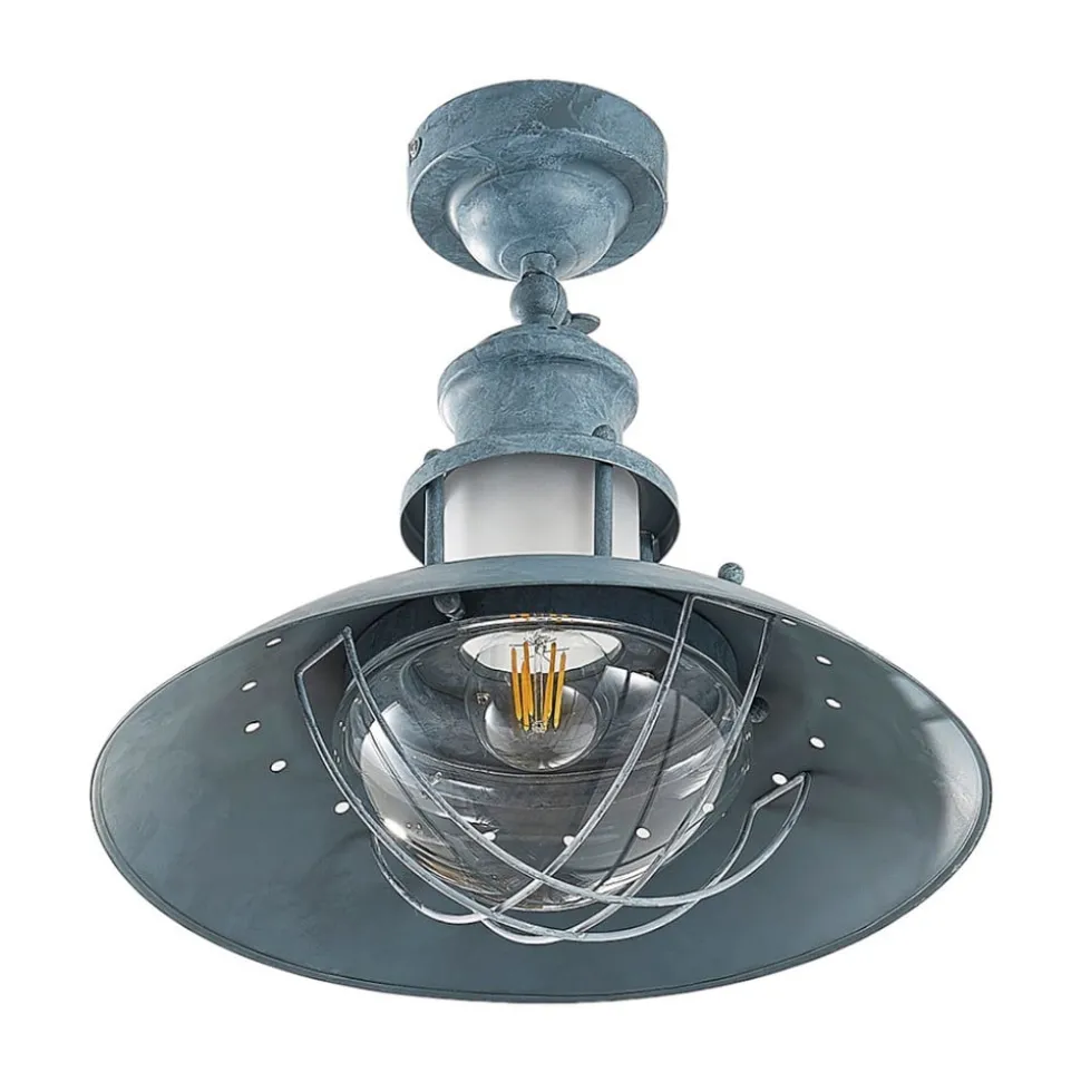 Lindby Louisanne plafondlamp, grijsgroen, metaal, Ø 35cm