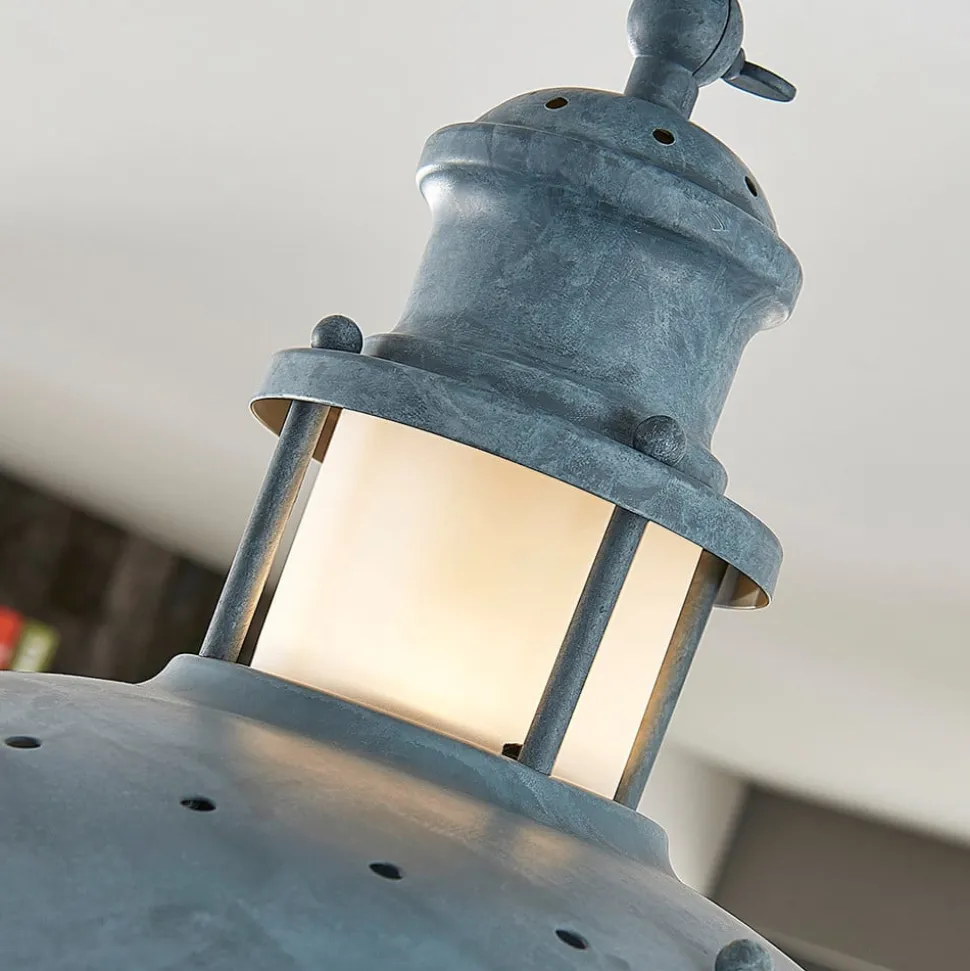 Lindby Louisanne plafondlamp, grijsgroen, metaal, Ø 35cm