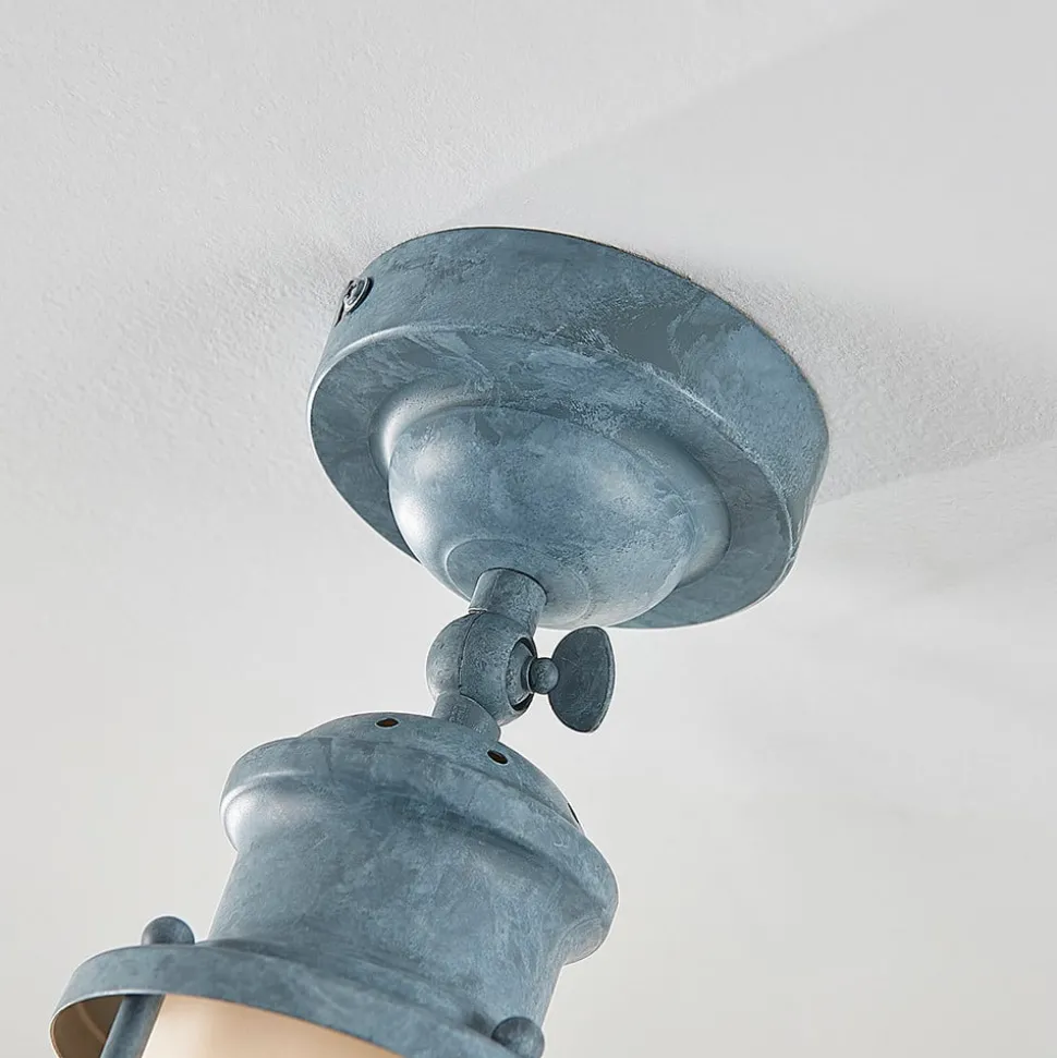 Lindby Louisanne plafondlamp, grijsgroen, metaal, Ø 35cm