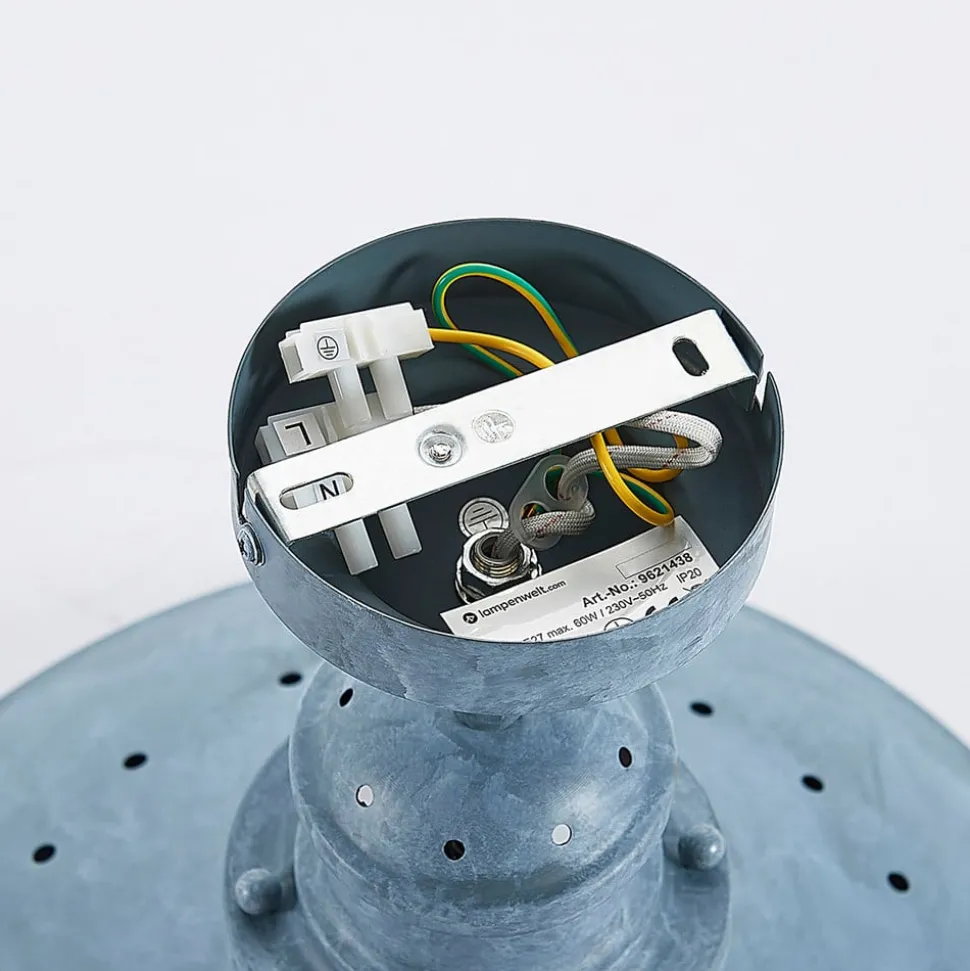 Lindby Louisanne plafondlamp, grijsgroen, metaal, Ø 35cm