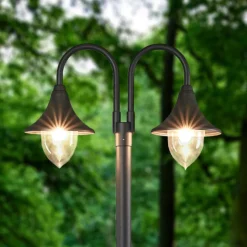 Lindby Madea buitenlamp, grijs, 2-lamps, 212 cm, E27, IP44