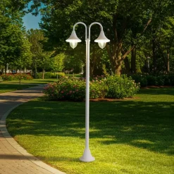 Lindby Madea buitenlamp, wit, 2-lamps, 213 cm, E27, IP44