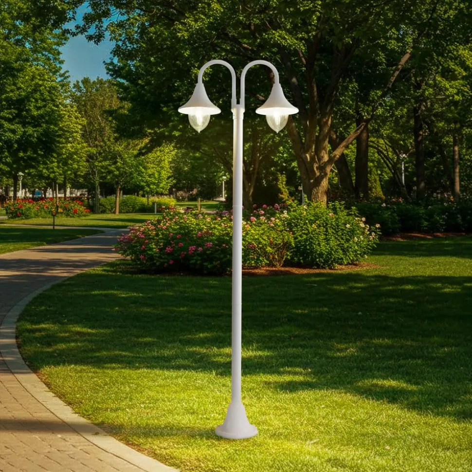 Lindby Madea buitenlamp, wit, 2-lamps, 213 cm, E27, IP44