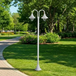 Lindby Madea buitenlamp, wit, 2-lamps, 213 cm, E27, IP44