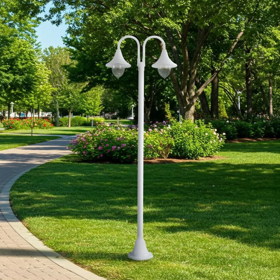 Lindby Madea buitenlamp, wit, 2-lamps, 213 cm, E27, IP44