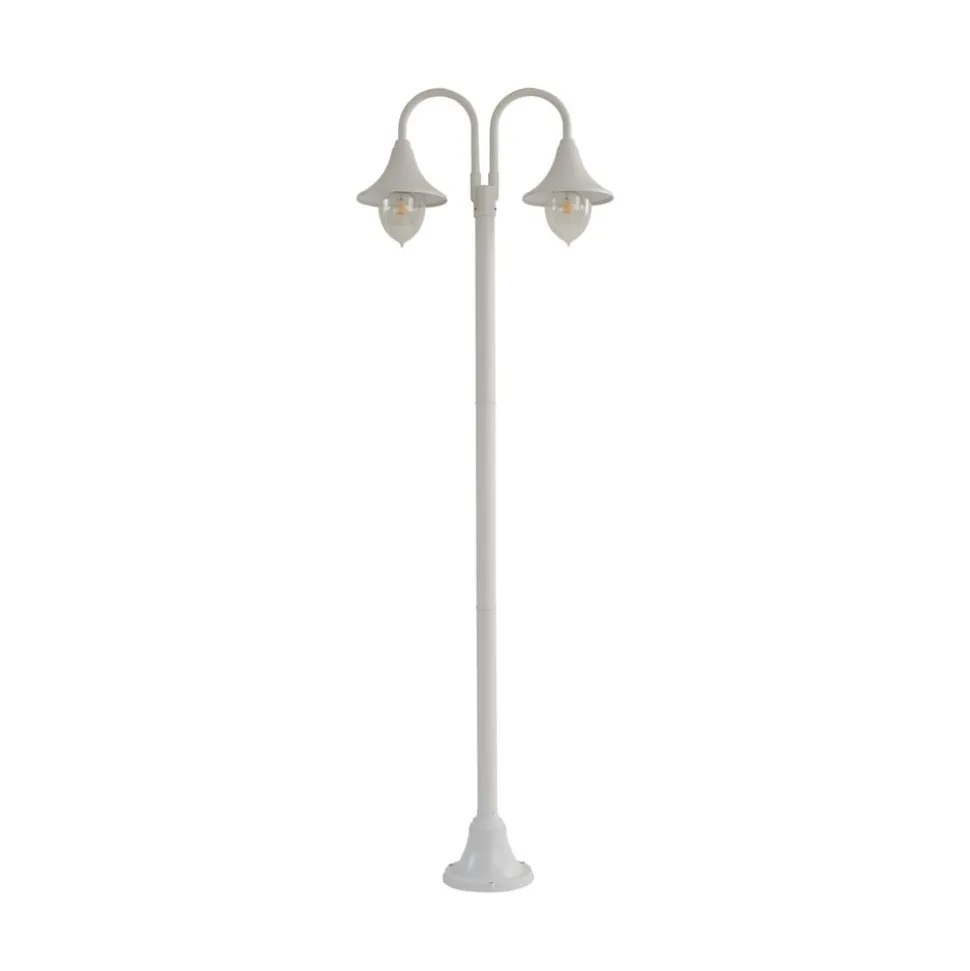 Lindby Madea buitenlamp, wit, 2-lamps, 213 cm, E27, IP44